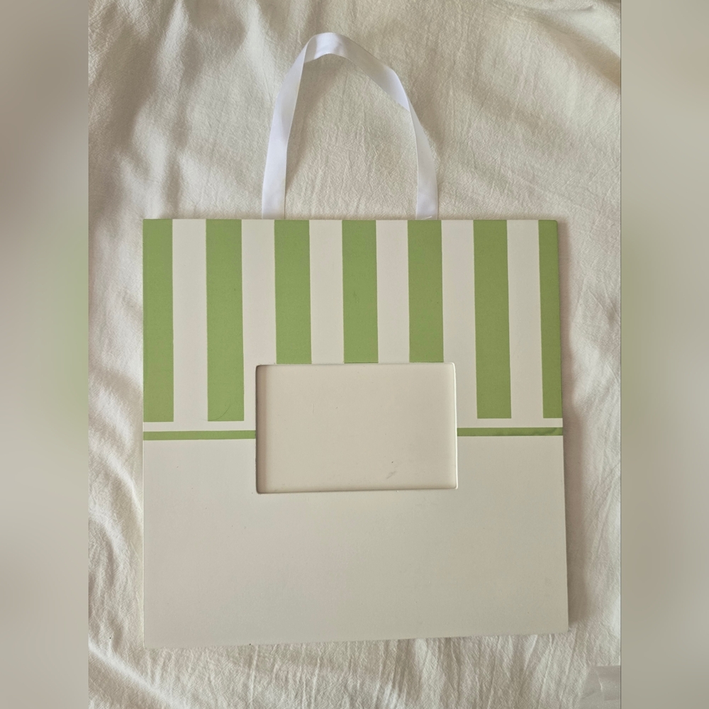 Green and White Striped Photo Frames Set Of Two